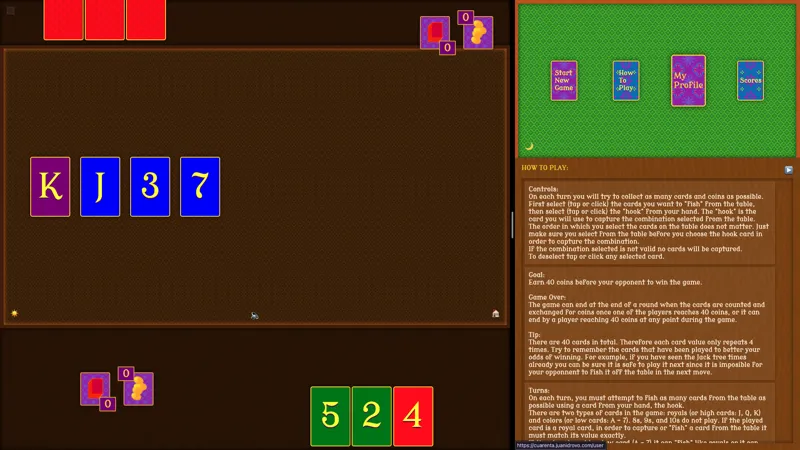 Cuarenta gameplay showing card hand and table layout