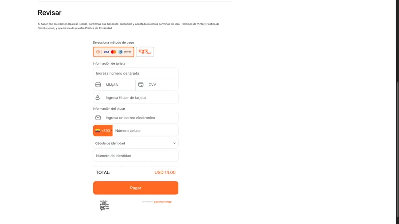 La Pampa PayPhone payment integration with card and mobile options