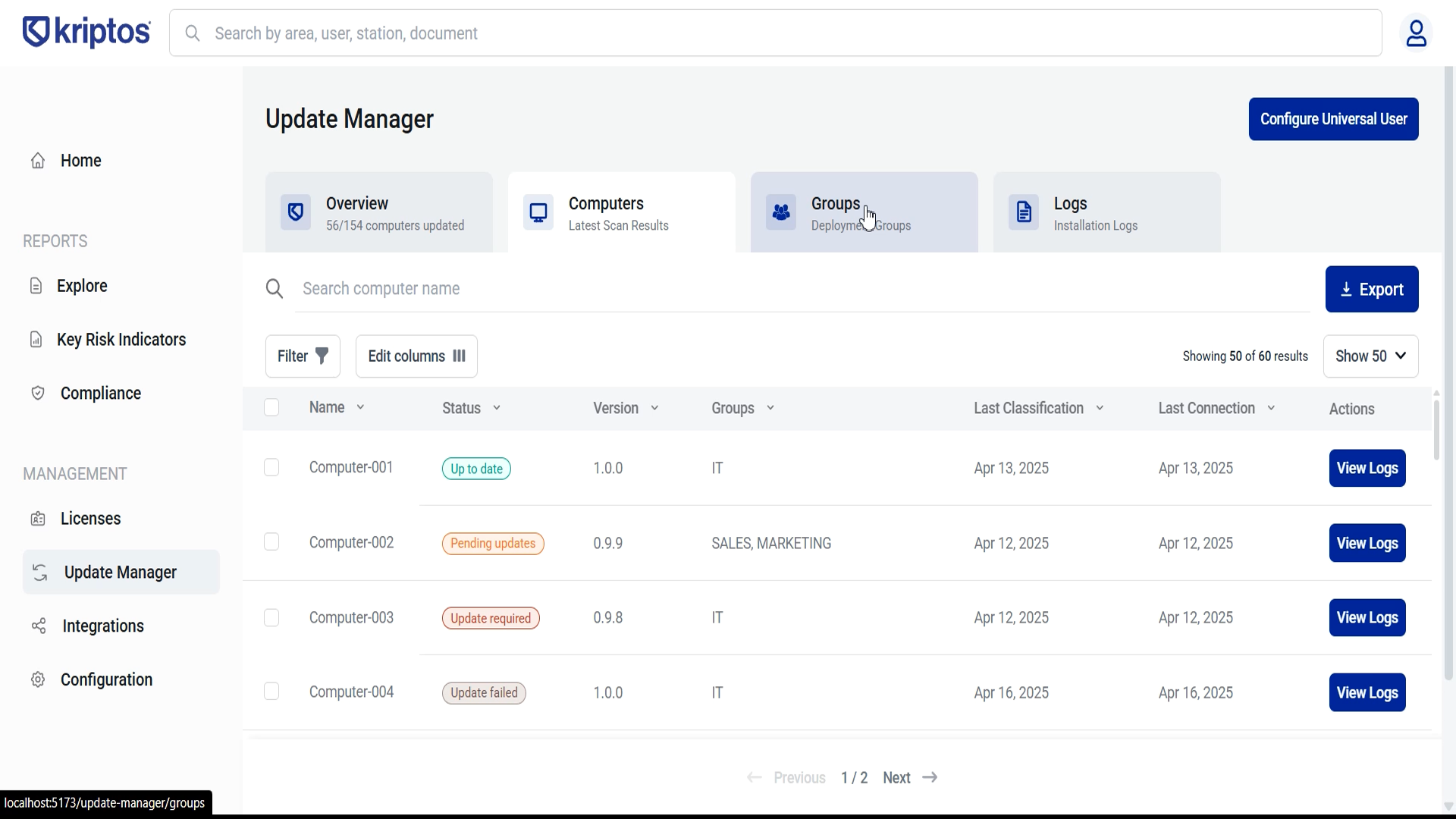 Update Manager deployment dashboard