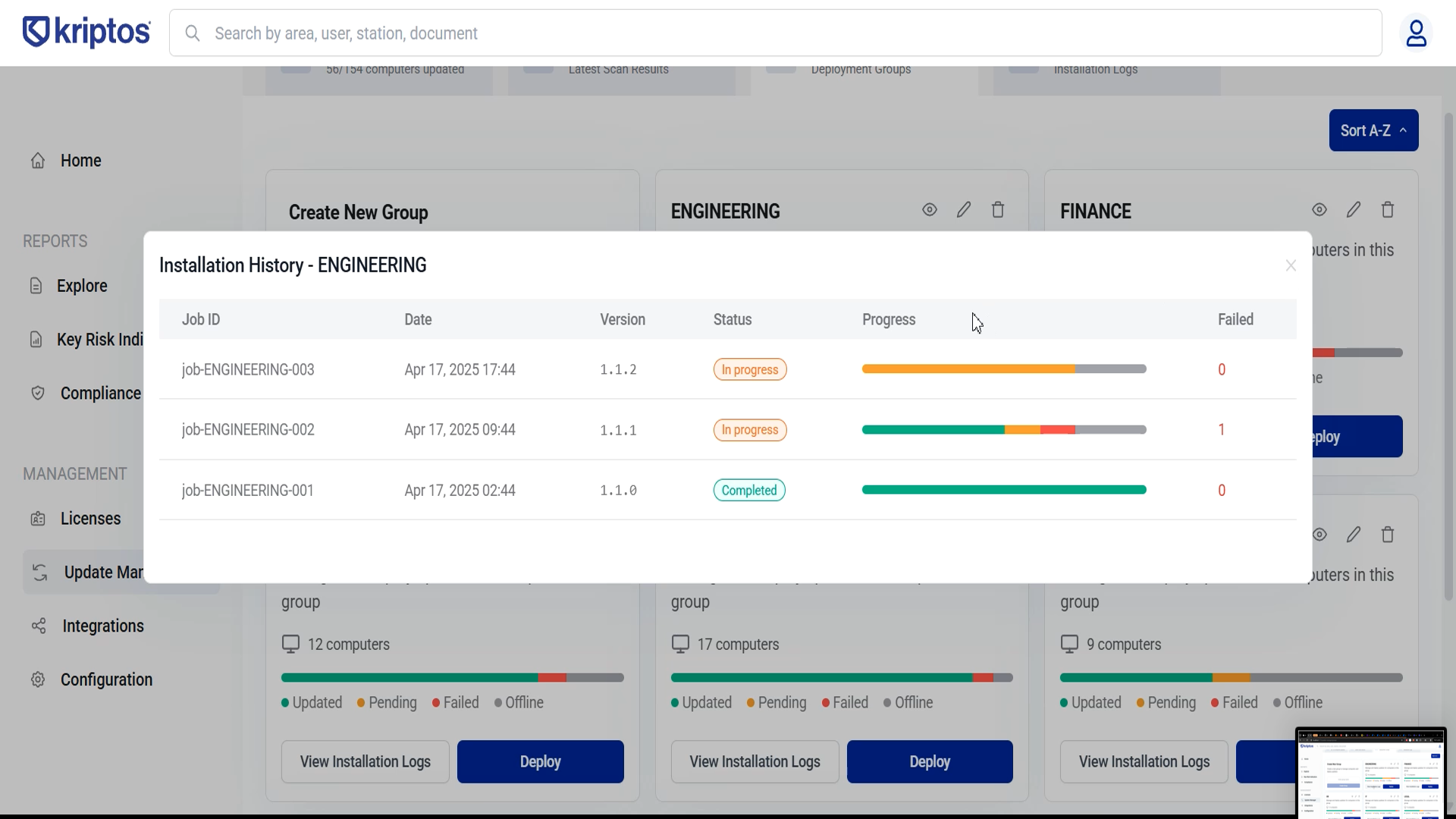 Update Manager job monitoring