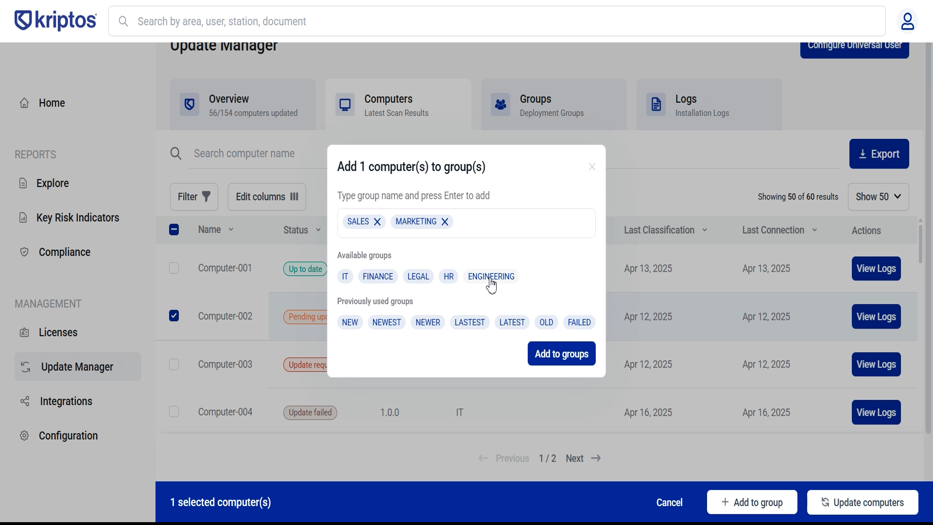 Update Manager enterprise client view
